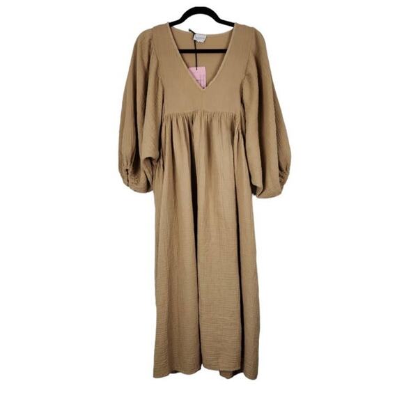 NWT Beautiful Flowy Les Jumelles Lauren Tetra Dress In Camel - Picture 1 of 6